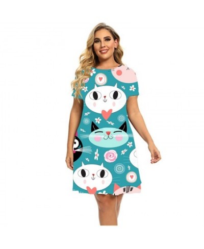 Funny Cat Painting Pattern Print Dresses Women Short Sleeve Round Neck A-Line Dress Summer Fashion Clothing Plus Size Dress 6...