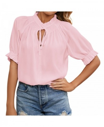 European And American New Independent Stand Tie Princess Sleeve Shirred Chiffon Top Women $36.08 - Tops & Tees