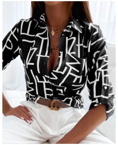 2023 Summer Long-sleeved Printed Polo Shirt Women Casual Long Sleeve V Neck Slim Polo Shirts Ladies Tops $28.70 - Tops & Tees