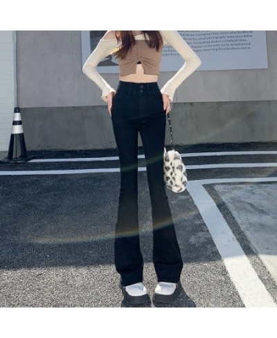 2023 Ladies High Waist Double Button Micro Flare Straight Trousers Fashionable Retro Jeans Five Colors Wide Leg Pants $49.92 ...