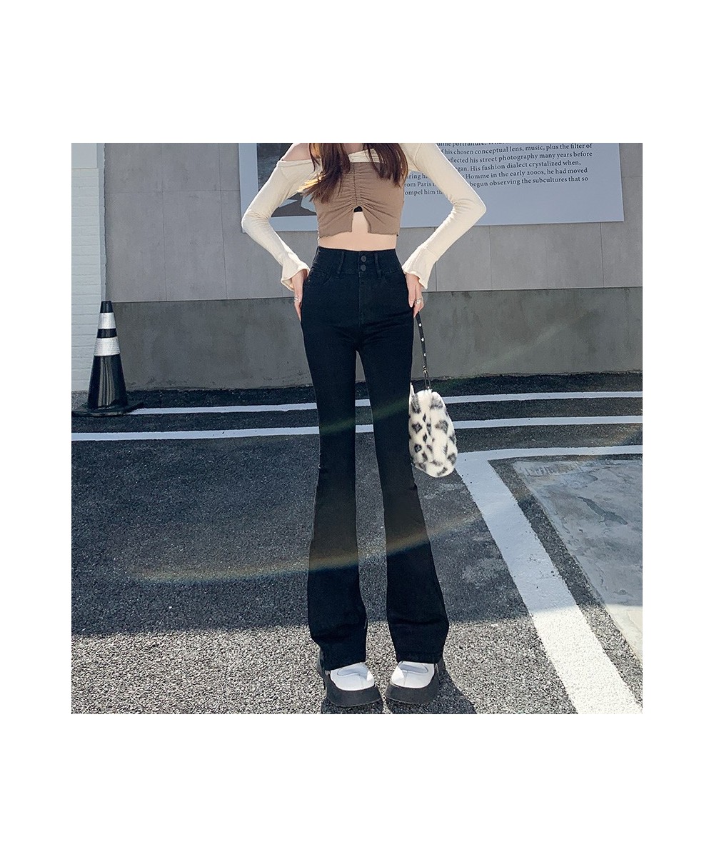 2023 Ladies High Waist Double Button Micro Flare Straight Trousers Fashionable Retro Jeans Five Colors Wide Leg Pants $49.92 ...