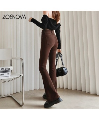 2023 Ladies High Waist Double Button Micro Flare Straight Trousers Fashionable Retro Jeans Five Colors Wide Leg Pants $49.92 ...