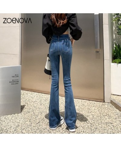 2023 Ladies High Waist Double Button Micro Flare Straight Trousers Fashionable Retro Jeans Five Colors Wide Leg Pants $49.92 ...