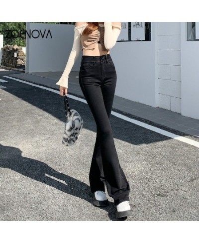 2023 Ladies High Waist Double Button Micro Flare Straight Trousers Fashionable Retro Jeans Five Colors Wide Leg Pants $49.92 ...