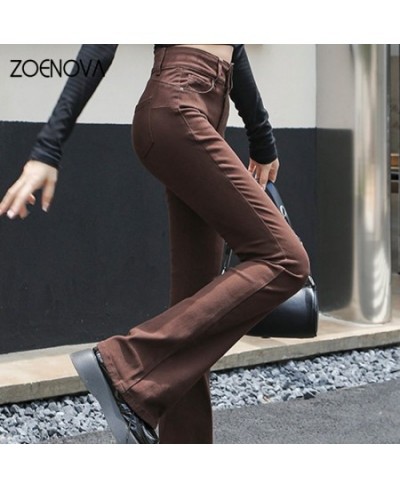 2023 Ladies High Waist Double Button Micro Flare Straight Trousers Fashionable Retro Jeans Five Colors Wide Leg Pants $49.92 ...