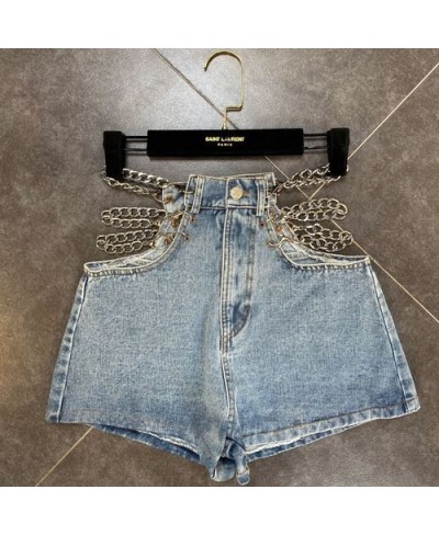 2022 Summer Side Chain Decoration Sexy High Waist Denim Shorts Fashion Streetwear Women Jeans Shorts Ladies Clothes Shorts $7...