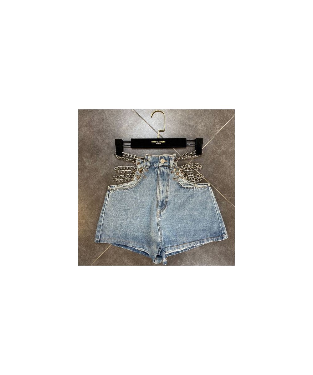 2022 Summer Side Chain Decoration Sexy High Waist Denim Shorts Fashion Streetwear Women Jeans Shorts Ladies Clothes Shorts $7...