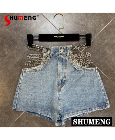 2022 Summer Side Chain Decoration Sexy High Waist Denim Shorts Fashion Streetwear Women Jeans Shorts Ladies Clothes Shorts $7...