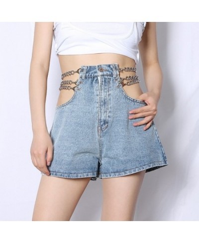 2022 Summer Side Chain Decoration Sexy High Waist Denim Shorts Fashion Streetwear Women Jeans Shorts Ladies Clothes Shorts $7...