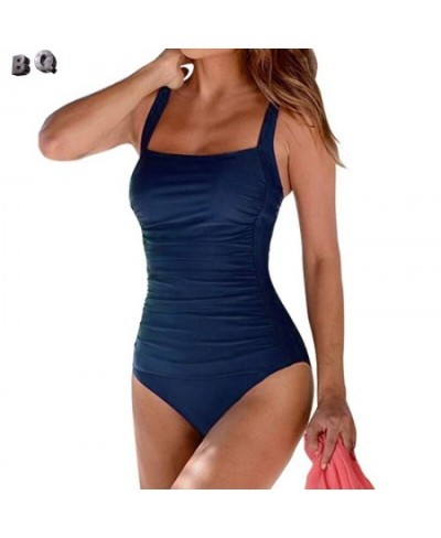 2022 1 Piece Swimsuit Women Tummy Control Swimwear Bathing Suit Ruched Monokini Vintage Solid Summer Beachwear 2XL $30.39 - S...