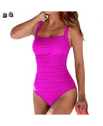 2022 1 Piece Swimsuit Women Tummy Control Swimwear Bathing Suit Ruched Monokini Vintage Solid Summer Beachwear 2XL $30.39 - S...