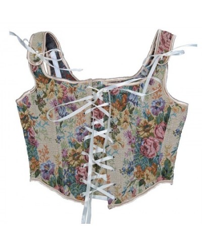 Corset Tops For Women To Wear Out Floral Bustier Crop Top Waist Cincher Corset With Straps Retro Corset Tops Bustier $31.41 -...