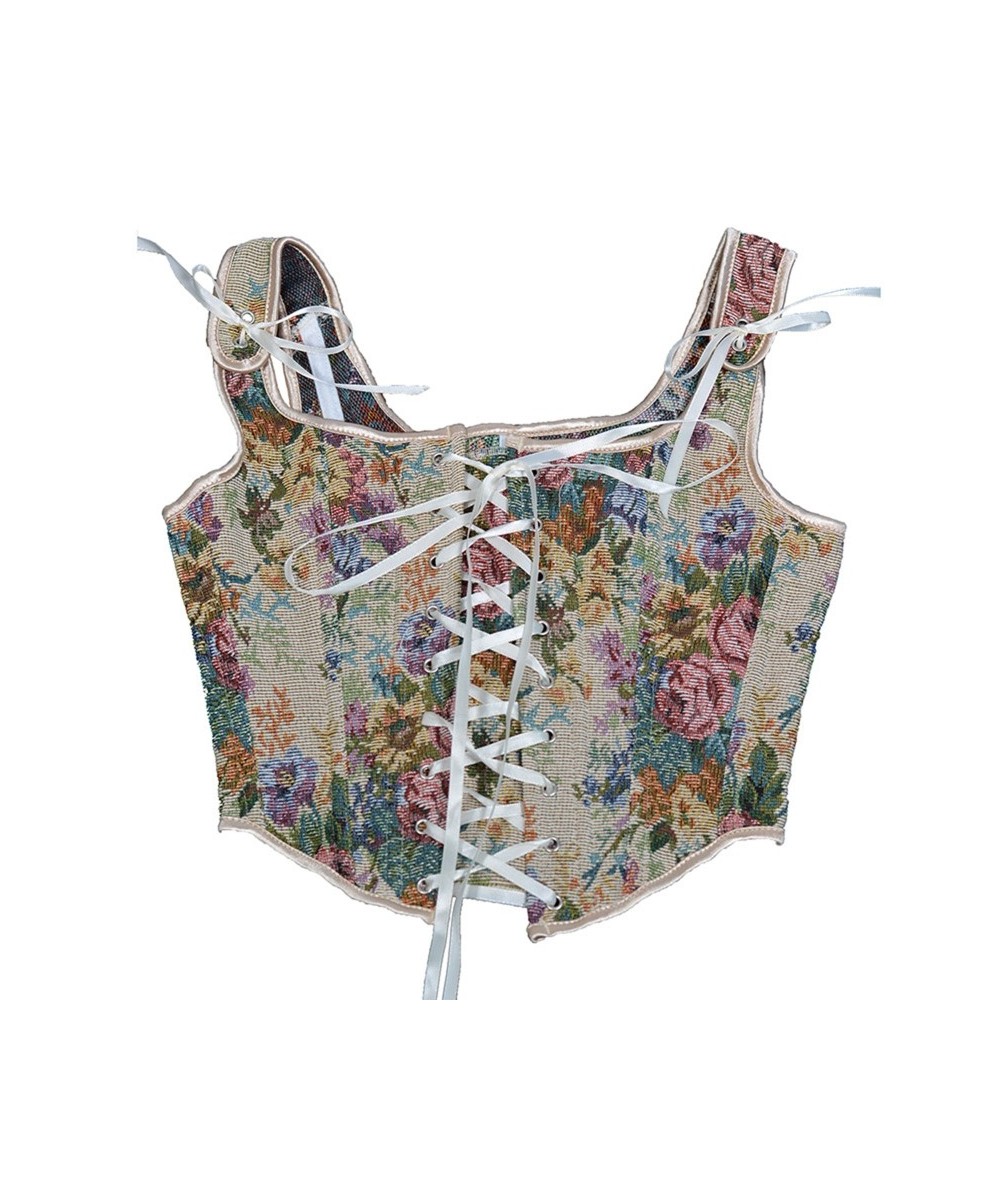 Corset Tops For Women To Wear Out Floral Bustier Crop Top Waist Cincher Corset With Straps Retro Corset Tops Bustier $31.41 -...