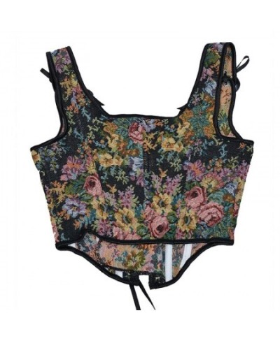 Corset Tops For Women To Wear Out Floral Bustier Crop Top Waist Cincher Corset With Straps Retro Corset Tops Bustier $31.41 -...