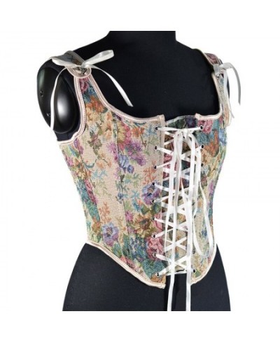 Corset Tops For Women To Wear Out Floral Bustier Crop Top Waist Cincher Corset With Straps Retro Corset Tops Bustier $31.41 -...