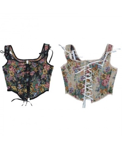 Corset Tops For Women To Wear Out Floral Bustier Crop Top Waist Cincher Corset With Straps Retro Corset Tops Bustier $31.41 -...