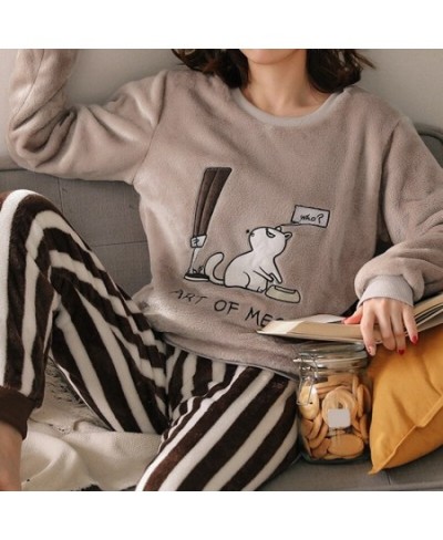 2022 Autumn Winter Warm Flannel Women Pyjamas Sets Thick Coral Velvet Long Sleeve Cartoon Sleepwear Flannel Pajamas Set Girl ...