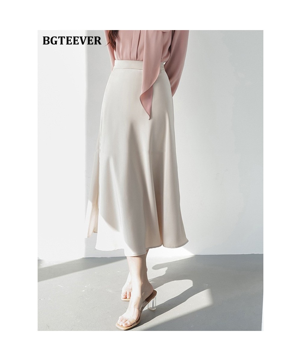 Elegant High Waist Satin Mermaid Skirts Women Summer Casual A-line Mid-calf Skirts Female $35.55 - Skirts