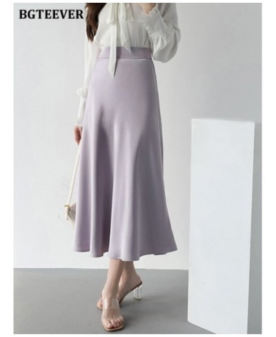 Elegant High Waist Satin Mermaid Skirts Women Summer Casual A-line Mid-calf Skirts Female $35.55 - Skirts