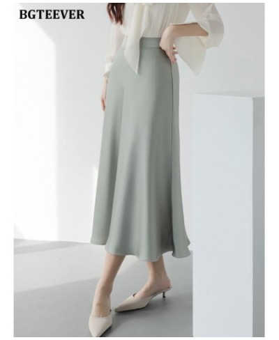 Elegant High Waist Satin Mermaid Skirts Women Summer Casual A-line Mid-calf Skirts Female $35.55 - Skirts