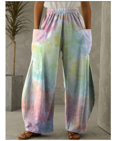 Women's pants Casual High Waist Loose Wide Leg Pants for Women Spring Autumn New Female Tie Dye Gradient Print Long Trousers ...