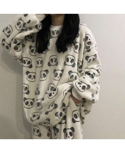 2022 Autumn Winter Warm Flannel Women Pyjamas Sets Thick Coral Velvet Long Sleeve Cartoon Sleepwear Flannel Pajamas Set Girl ...