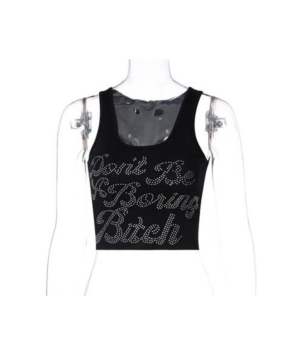 2022 One-Shoulder Sequined Letters Print Sleeveless Sexy Crop Top Summer Women Fashion Streetwear Outfits Tees $14.00 - Tops ...