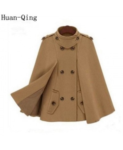 European Style 2023 Autumn Winter Women Double Breasted Pocket Cloak Coat Long Sleeve Blends Short Cape Coat Female High $81....