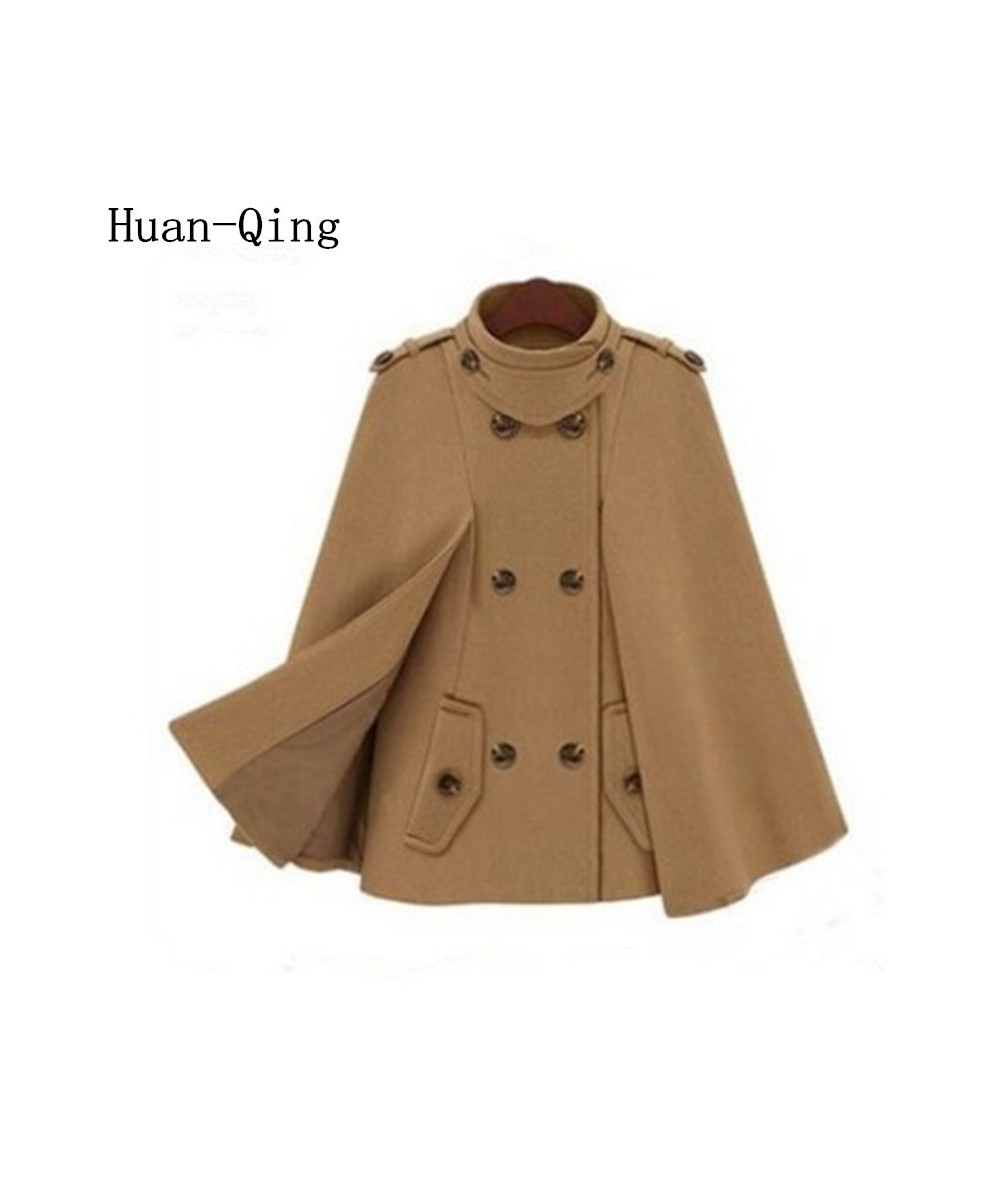 European Style 2023 Autumn Winter Women Double Breasted Pocket Cloak Coat Long Sleeve Blends Short Cape Coat Female High $81....