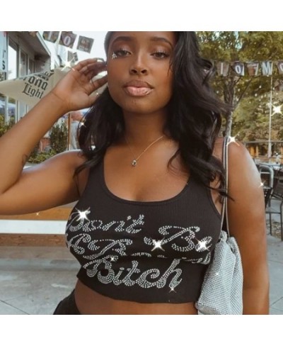 2022 One-Shoulder Sequined Letters Print Sleeveless Sexy Crop Top Summer Women Fashion Streetwear Outfits Tees $14.00 - Tops ...