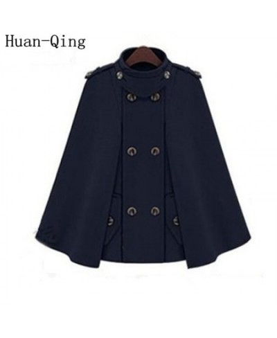 European Style 2023 Autumn Winter Women Double Breasted Pocket Cloak Coat Long Sleeve Blends Short Cape Coat Female High $81....