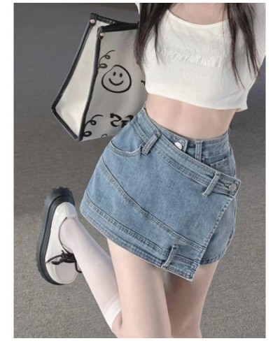 Y2K Retro Solid Color Irregular Design Denim Skirts A-line High Waist Vintage Female Mini Skirt 2000s American Style Streetwe...