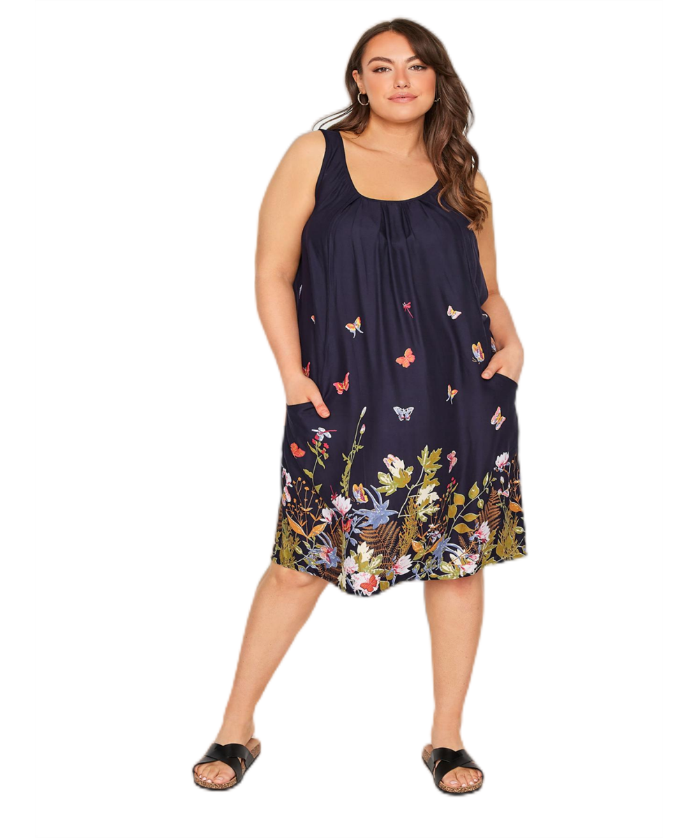 Plus Size Elegant Butterfly Print Summer Midi Dress Women Casual Sleeveless Pocket Front Loose Straight Tank Dress 7XL 8XL $4...