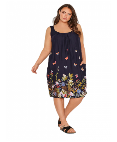 Plus Size Elegant Butterfly Print Summer Midi Dress Women Casual Sleeveless Pocket Front Loose Straight Tank Dress 7XL 8XL $4...