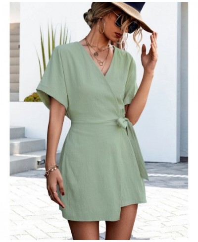 2023 New Cover Up Swimsuit Beach Dress Women Summer Ladies Solid V Neck Crossover Tie Dress Bathing Suit Beach Wear Tunic $36...