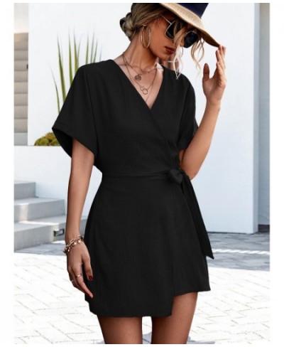 2023 New Cover Up Swimsuit Beach Dress Women Summer Ladies Solid V Neck Crossover Tie Dress Bathing Suit Beach Wear Tunic $36...