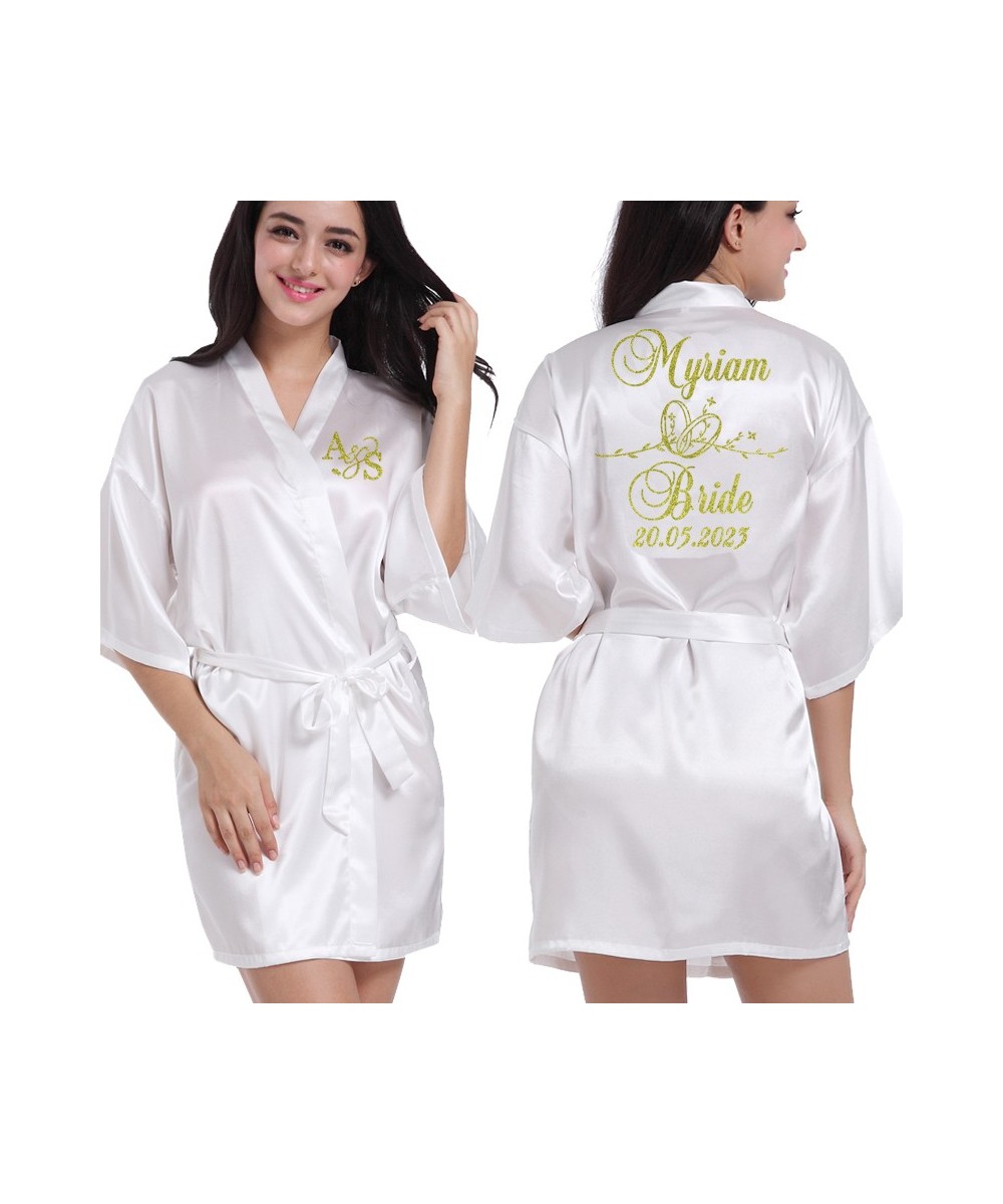 Customized Logo Wedding Date Name Bathrobe Faux Silk Bridal Robe Bride Bridesmaid Wedding Robes Woman Bachelorette Preparewea...