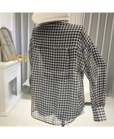 Plaid Shirt Vintage Chiffon Transparent Blouse Oversize Long Sleeve Button Up Cardigan Chic Korean Fashion Summer Top $26.17 ...