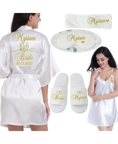 Customized Logo Wedding Date Name Bathrobe Faux Silk Bridal Robe Bride Bridesmaid Wedding Robes Woman Bachelorette Preparewea...