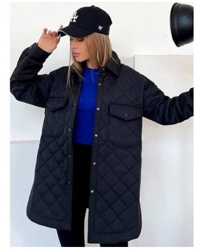 Winter Warm Rhombus Cotton-Padded Coats Women Black Long Breasted Lapels Loose Puffer Jackets Outwear Parkas Bombers 2022 $58...