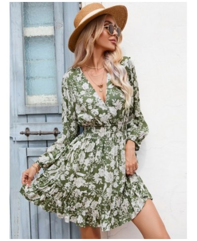 Sexy Floral Dress 2023 Fashion Spring Summer V-neck Elastic Waist Seven Quarter Sleeve Dresses for Women Summer Dress $41.89 ...