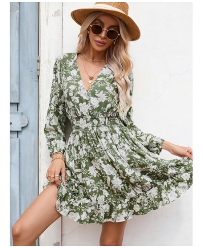 Sexy Floral Dress 2023 Fashion Spring Summer V-neck Elastic Waist Seven Quarter Sleeve Dresses for Women Summer Dress $41.89 ...