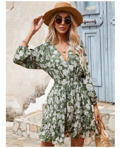 Sexy Floral Dress 2023 Fashion Spring Summer V-neck Elastic Waist Seven Quarter Sleeve Dresses for Women Summer Dress $41.89 ...