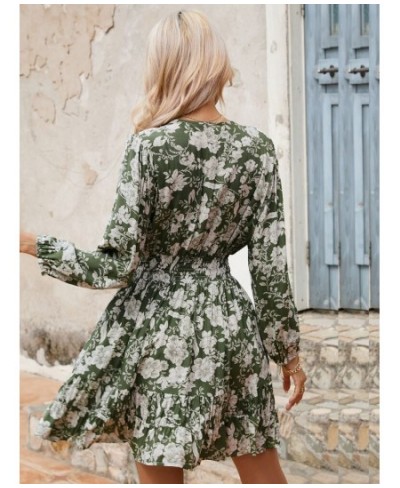 Sexy Floral Dress 2023 Fashion Spring Summer V-neck Elastic Waist Seven Quarter Sleeve Dresses for Women Summer Dress $41.89 ...