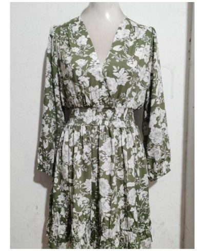 Sexy Floral Dress 2023 Fashion Spring Summer V-neck Elastic Waist Seven Quarter Sleeve Dresses for Women Summer Dress $41.89 ...