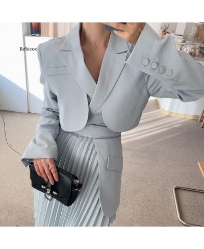 Casual White Two Piece Set for Women Notched Long Sleeve Blazer High Waist Irregular Hem Skirt Female Korean Sets $108.51 - S...