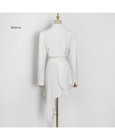 Casual White Two Piece Set for Women Notched Long Sleeve Blazer High Waist Irregular Hem Skirt Female Korean Sets $108.51 - S...