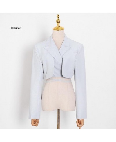 Casual White Two Piece Set for Women Notched Long Sleeve Blazer High Waist Irregular Hem Skirt Female Korean Sets $108.51 - S...