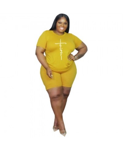 Casual Solid Plus Size Two Piece Set XL-5XL Women Round Neck Print Top + Biker Shorts Tracksuit Female Sport 2pcs Suits $41.9...