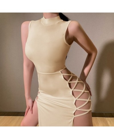 Summer 2022 Elegant Black Fashion Sleeveless Bandage Sexy Dress For Women Club Party Backless Tank Side Opening Dresses Skinn...